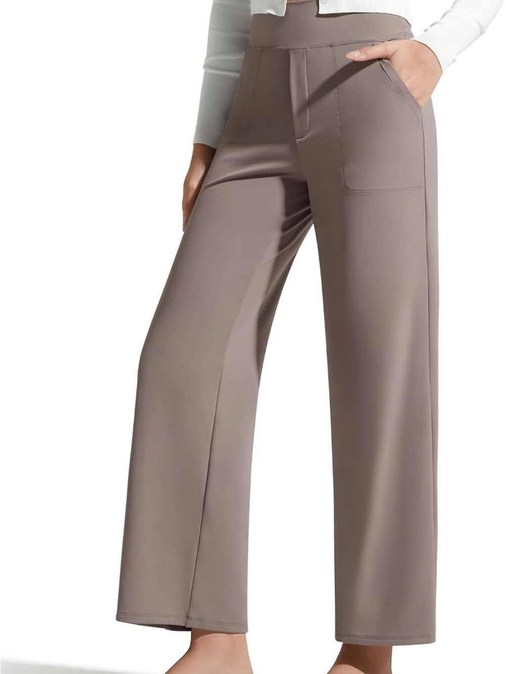 G4free Women's Wide Leg Pull-On Pants in Taupe Large